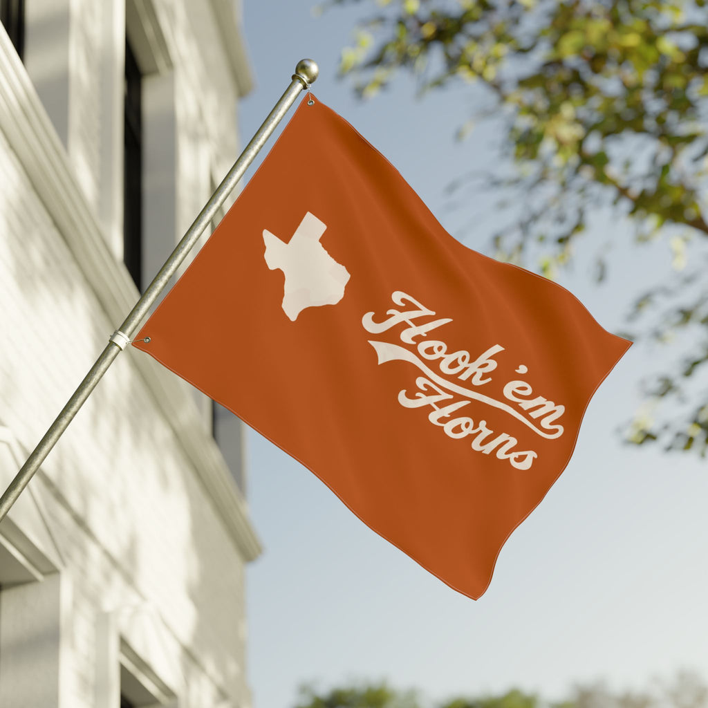 Hook 'em Horns Texas Flag – Double‑Sided Burnt Orange Fan Flag