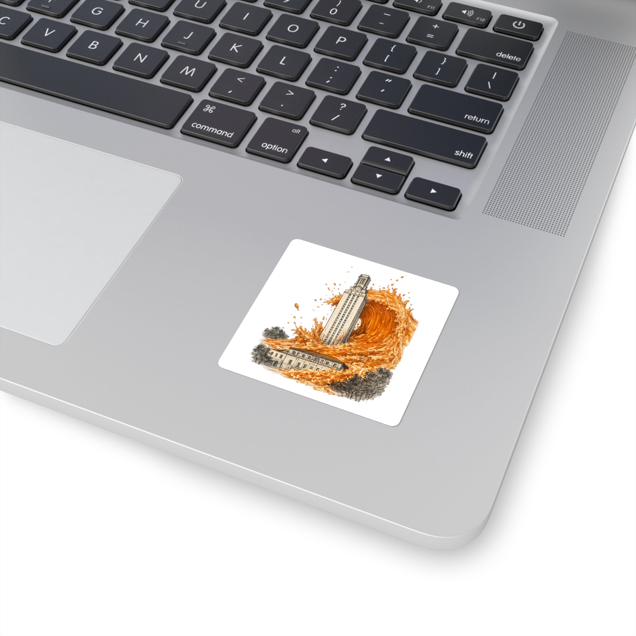 Square Sticker — Campus Tower Wave Illustration (Burnt Orange)